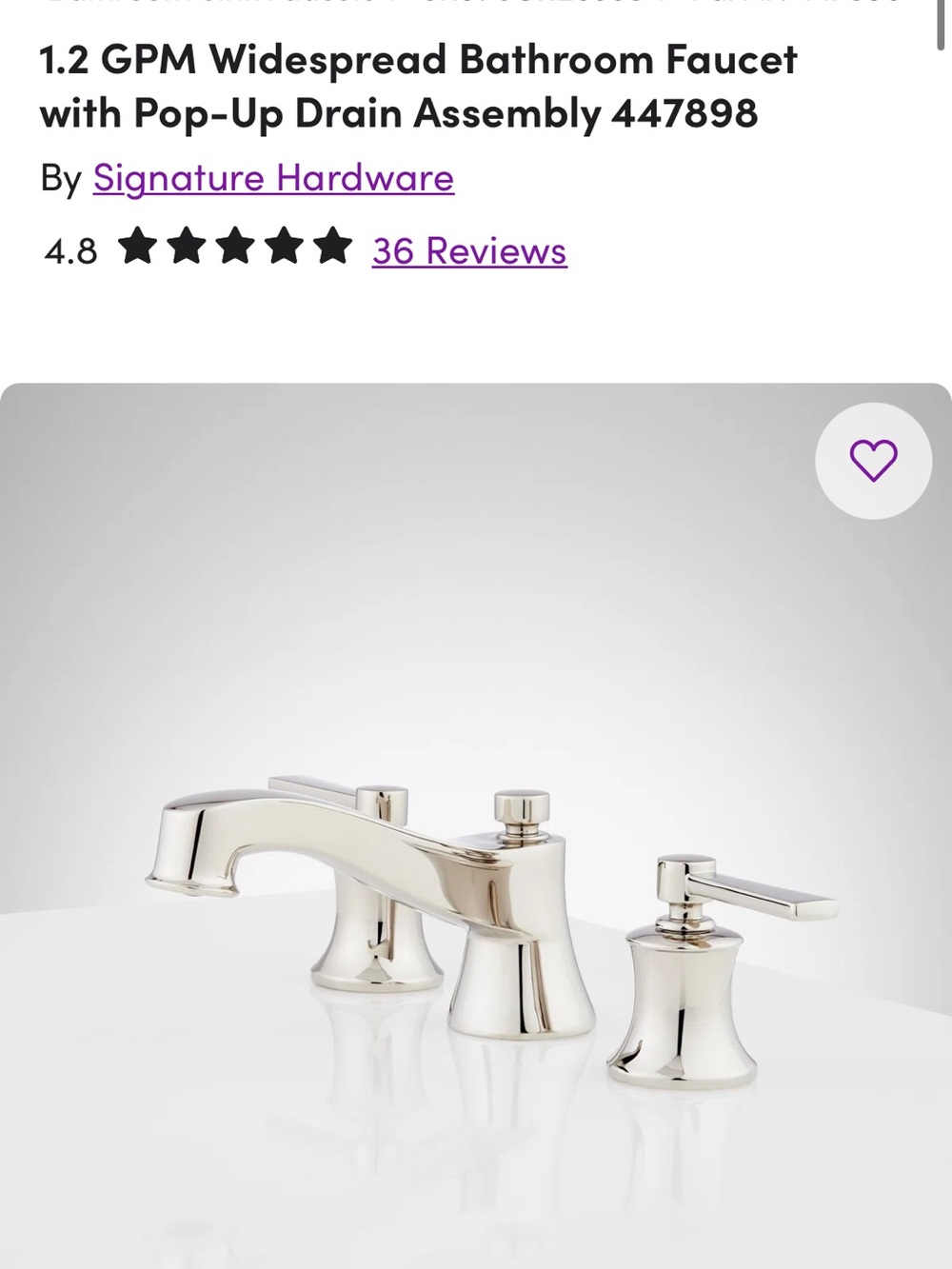 NIB Signature Hardware Pendleton Widespread Bathroom Faucet Polished Nickel
